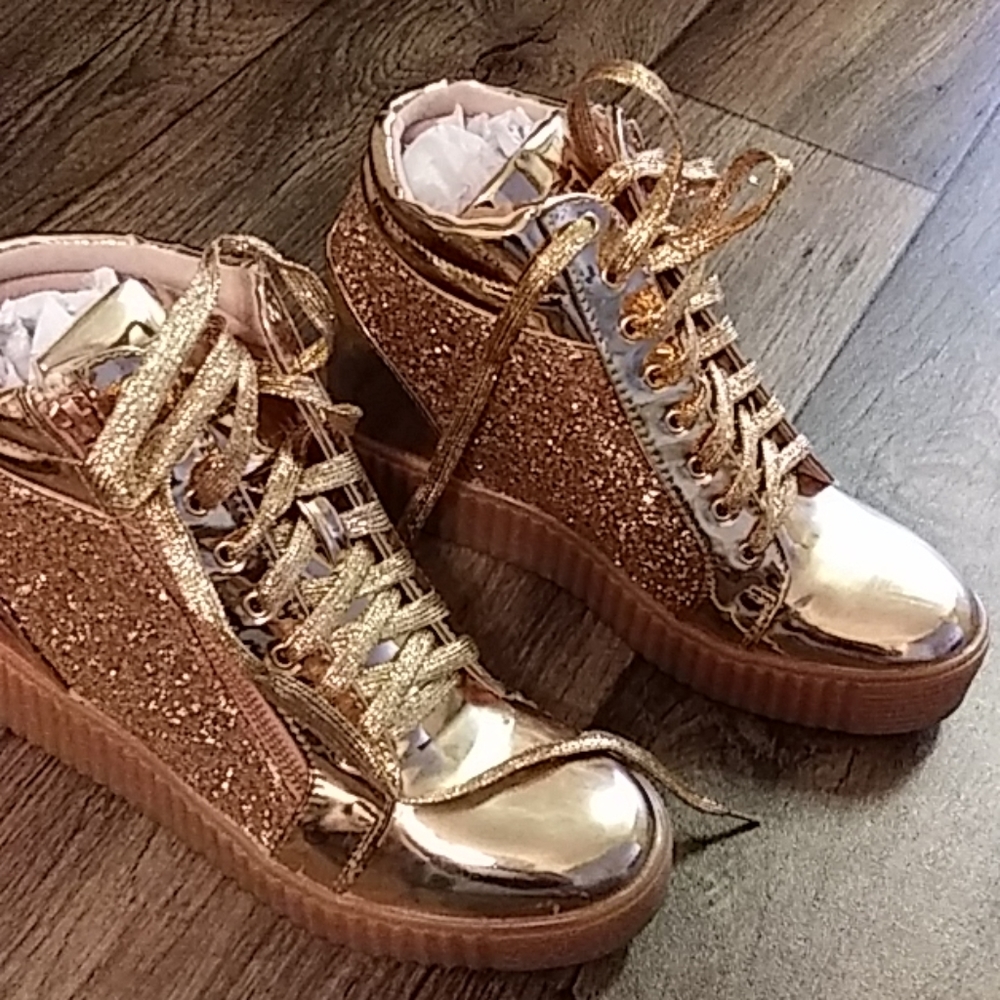 Rose gold tennis shoes